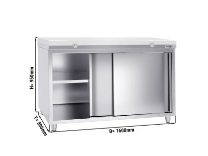 Szafka robocza PREMIUM ze stali nierdzewnej - 1600x800 mm - z drzwiami przesuwnymi bez panelu tylnego, włącznie z płytą do cięcia