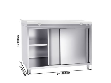 Szafka robocza PREMIUM ze stali nierdzewnej - 1200x800 mm - z drzwiami przesuwnymi bez panelu tylnego, włącznie z płytą do cięcia