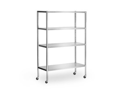 Regał ze stali nierdzewnej PREMIUM - 1,6 x 0,5 m - z 4 półkami (REGULOWANA) - w zestawie 4 kółka