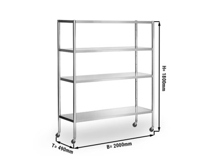 Półka PREMIUM ze stali nierdzewnej - 2000x490mm - z 4 półkami (REGULOWANYMI) - włącznie z 4 kółkami