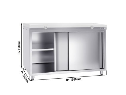 Szafka robocza PREMIUM ze stali nierdzewnej - 1600x700 mm - z drzwiami przesuwnymi bez panelu tylnego, włącznie z płytą do cięcia