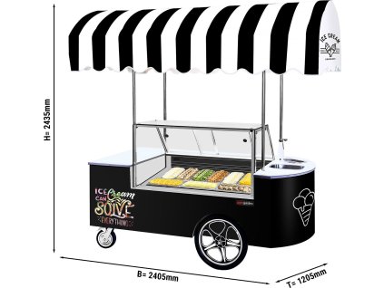 Wózek na lody - 2146 mm - ze zlewem & kwadratową ladą na lody - na 9 pojemników o pojemności 5 litrów