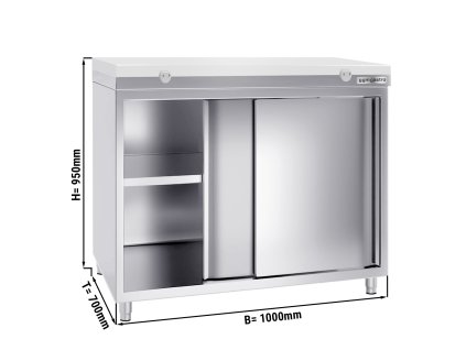 Szafka robocza PREMIUM ze stali nierdzewnej - 1000x700 mm - z drzwiami przesuwnymi bez panelu tylnego , włącznie z płytą do cięcia
