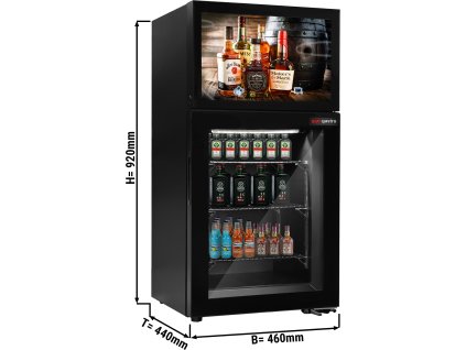 Minibar z zamrażarką - 460 mm - 1 szklane drzwi & wbudowany 19-calowy wyświetlacz LCD