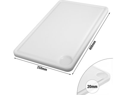 Deska do krojenia z rowkiem na sok - 250x400mm - Grubość 20mm - Biała