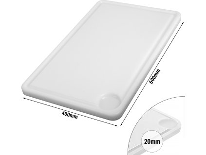 Deska do krojenia z rowkiem na sok - 400x600mm - Grubość 20mm - Biała