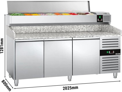 Stół chłodniczy do pizzy PREMIUM - 2000x800mm - z 3 drzwiami - włącznie z witryną chłodniczą nadstawną - 9x GN 1/3