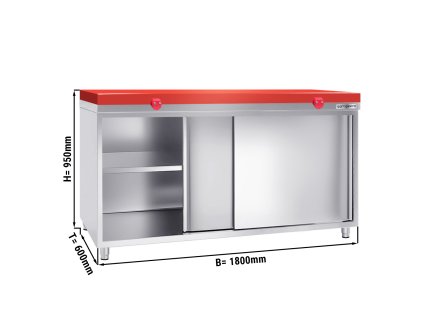 Szafka robocza PREMIUM ze stali nierdzewnej - 1800x600 mm - z drzwiami przesuwnymi bez panelu tylnego, włącznie z płytą do cięcia