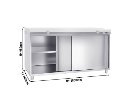 Szafka robocza PREMIUM ze stali nierdzewnej - 1800x600 mm - z drzwiami przesuwnymi bez panelu tylnego, włącznie z płytą do cięcia