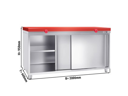 Szafka robocza PREMIUM ze stali nierdzewnej - 2000x600mm - z drzwiami przesuwnymi bez panelu tylnego, włącznie z płytą do cięcia