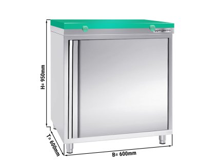 Stół roboczy ze stali nierdzewnej PREMIUM - 600x600mm - z półką dolną bez panelu tylnego, włącznie z płytą do cięcia
