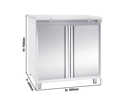 Szafka robocza PREMIUM ze stali nierdzewnej - 800x600 mm - z drzwiami na zawiasach bez panelu tylnego, włącznie z płytą do cięcia