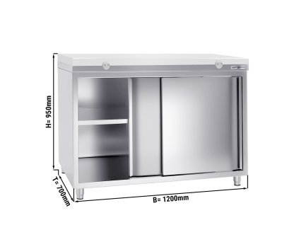 Szafka robocza PREMIUM ze stali nierdzewnej - 1200x700 mm - z drzwiami przesuwnymi bez panelu tylnego , włącznie z płytą do cięcia