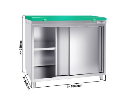 Szafka robocza ze stali nierdzewnej PREMIUM - 1000x800 mm - z drzwiami przesuwnymi bez panelu tylnego włącznie z płytą do cięcia