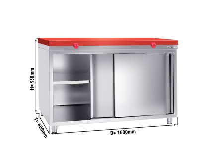 Szafka robocza PREMIUM ze stali nierdzewnej - 1600x600 mm - z drzwiami przesuwnymi bez panelu tylnego, włącznie z płytą do cięcia