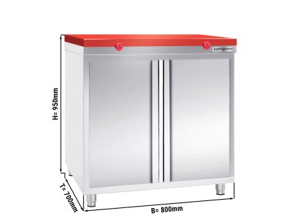 Szafka robocza PREMIUM ze stali nierdzewnej - 800x700 mm - z drzwiami na zawiasach bez panelu tylnego włącznie z płytą do cięcia