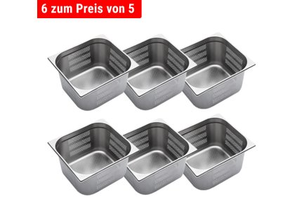 6x Pojemnik GN 2/3 - perforowany – Głębokość 200 mm
