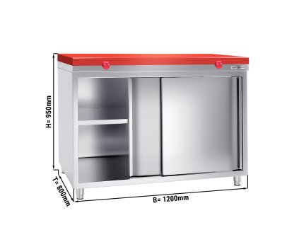 Szafka robocza PREMIUM ze stali nierdzewnej - 1200x800 mm - z drzwiami przesuwnymi bez panelu tylnego, włącznie z płytą do cięcia