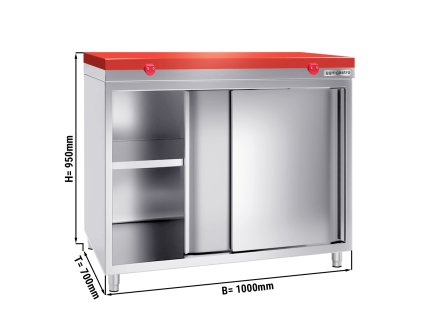 Szafka robocza PREMIUM ze stali nierdzewnej - 1000x700 mm - z drzwiami przesuwnymi bez panelu tylnego , włącznie z płytą do cięcia