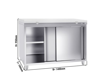 Szafka robocza PREMIUM ze stali nierdzewnej - 1400x700 mm - z drzwiami przesuwnymi bez panelu tylnego, włącznie z płytą do cięcia