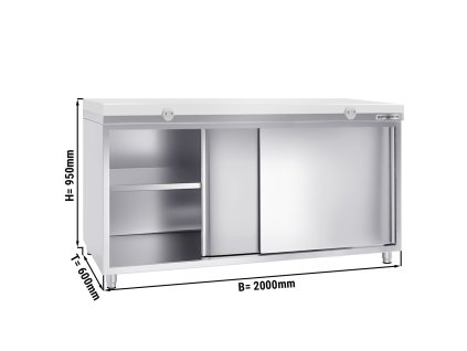 Szafka robocza PREMIUM ze stali nierdzewnej - 2000x600mm - z drzwiami przesuwnymi bez panelu tylnego, włącznie z płytą do cięcia