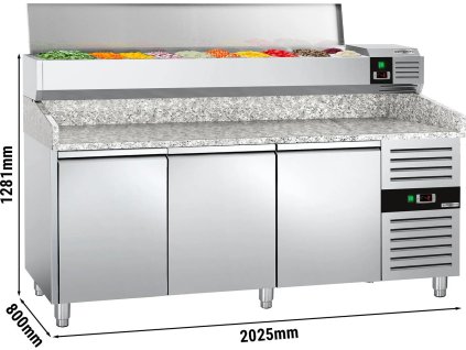 Stół chłodniczy do pizzy PREMIUM - 2000x800mm - z 3 drzwiami - włącznie z witryną chłodniczą nadstawną - 10x GN 1/4