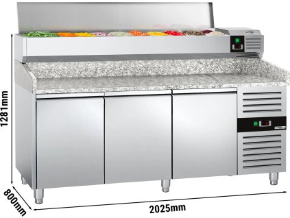 Stół chłodniczy do pizzy PREMIUM - 2000x800mm - z 3 drzwiami - włącznie z witryną chłodniczą nadstawną - 10x GN 1/4