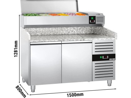 Stół chłodniczy do pizzy PREMIUM - 1500x800mm - z 2 drzwiami - włącznie z witryną chłodniczą nadstawną - 7x GN 1/4