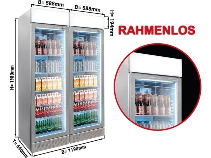 (2 sztuki) Chłodziarka  na napoje - 690 litrów - bezramkowa konstrukcja - 2 szklane drzwi & wyświetlacz reklamowy