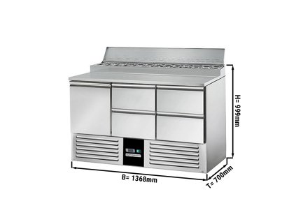Stół przygotowawczy Mini PREMIUM - 1370 mm - dla 8x GN 1/6 - 1 drzwi i 4 szuflady
