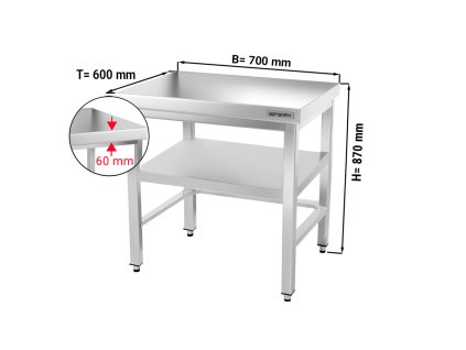 Stół roboczy PREMIUM ze stali nierdzewnej - 700x600 mm - z dolną półką & wspornikiem
