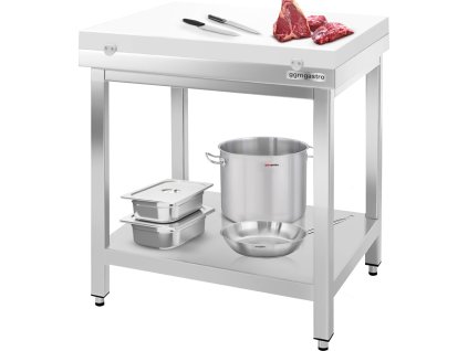 Stół roboczy ze stali nierdzewnej PREMIUM - 700x700mm - z półką dolną bez panelu tylnego, włącznie z płytą do cięcia