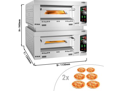 Gazowy piec do pizzy - 6+6x 34cm (głęboki) - manualny - z ramą pośrednią