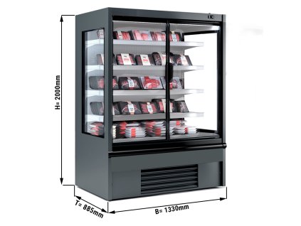 Półka ścienna chłodnicza - 1330 mm - 711 litrów - z oświetleniem LED, izolowanymi szklanymi drzwiami & 4 półkami