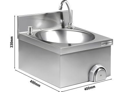 Umywalka 400x400 mm z baterią (podłączenie ciepłej i zimnej wody) i dozownikiem mydła