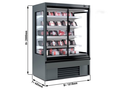 Półka ścienna chłodnicza - 1018 mm - 341 litrów - z oświetleniem LED, izolowanymi szklanymi drzwiami & 4 półkami