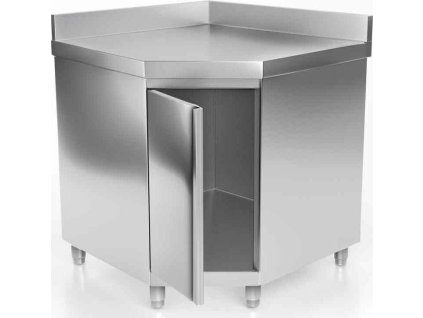 Narożna szafka robocza PREMIUM ze stali nierdzewnej z drzwiami skrzydłowymi & panelem tylnym 1000x600 mm