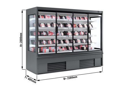 Półka ścienna chłodnicza - 2580 mm - 1408 litrów - z oświetleniem LED, izolowanymi szklanymi drzwiami & 4 półkami