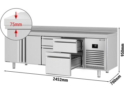 Stół chłodniczy PREMIUM PLUS - 2452x700 mm - z 2 drzwiami & 4 szufladami &  panelem tylnym