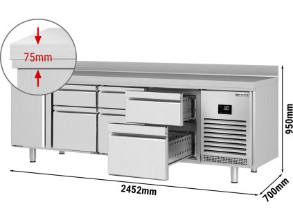 Stół chłodniczy PREMIUM PLUS - 2452x700 mm - z 1 drzwiami & 6 szufladami & panelem tylnym