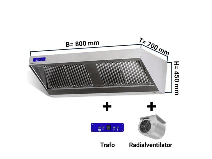 Okap ścienny - 0.8 m - z silnikiem, regulatorem, filtrem i lampą