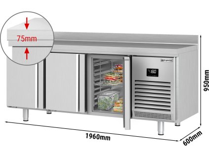 Stół mroźniczy PREMIUM PLUS - 1960x600 mm - z 3 drzwiami i panelem tylnym
