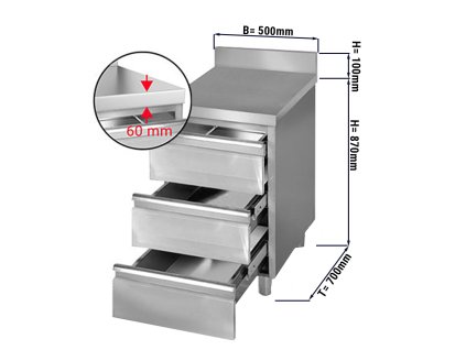 Szafka szufladowa PREMIUM z 3 szufladami & panelem tylnym - 500x700mm