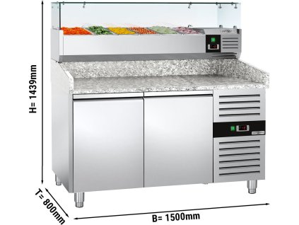 Stół chłodniczy do pizzy ECO - 1500x800mm - z 2 drzwiami - włącznie z witryną chłodniczą nadstawną - 6x GN 1/3