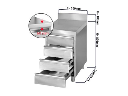 Szafka szufladowa PREMIUM z 4 szufladami & panelem tylnym - 500x600mm