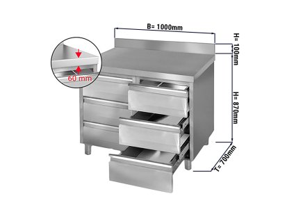 Szafka szufladowa PREMIUM z 6 szufladami & panelem tylnym - 1000x700mm