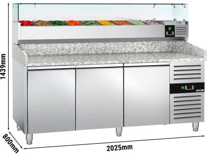 Stół chłodniczy do pizzy ECO - 2000x800mm - z 3 drzwiami - włącznie z witryną chłodniczą nadstawną - 9x GN 1/3