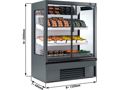 Półka chłodnicza naścienna - 1330 mm - 370 litrów - z oświetleniem LED, izolowanymi szklanymi drzwiami & 2 półkami