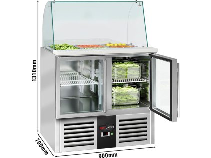 Stół Sałatkowy PREMIUM - 900 mm - wysoka szklana nadstawna - 2x GN 1/1 & 3x GN 1/6 - 2 szklane drzwi