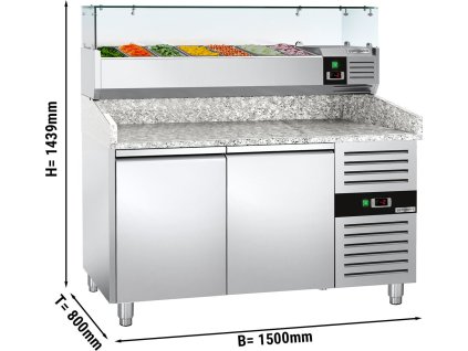 Stół chłodniczy do pizzy ECO - 1500x800mm - z 2 drzwiami - włącznie z witryną chłodniczą nadstawną - 7x GN 1/4
